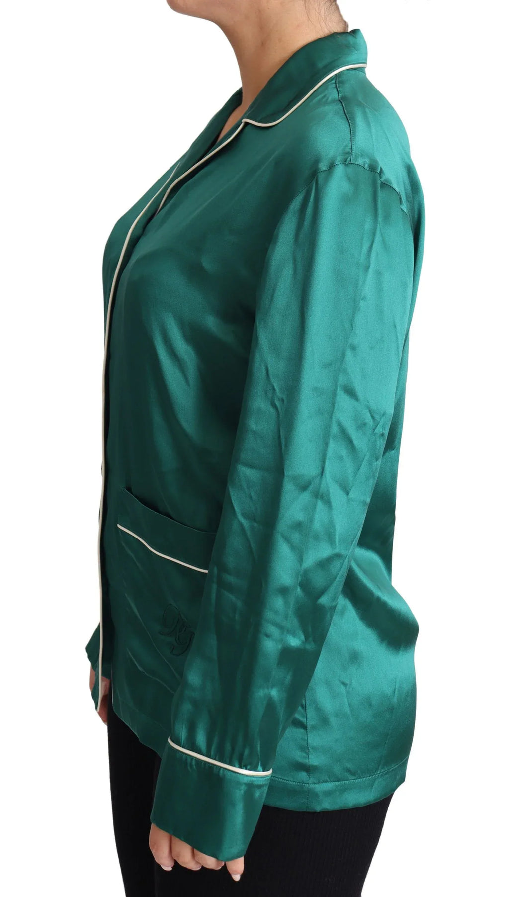 Dolce & Gabbana Green Pyjama Blouse Silk Lounge Sleepwear Top - Zeiniez