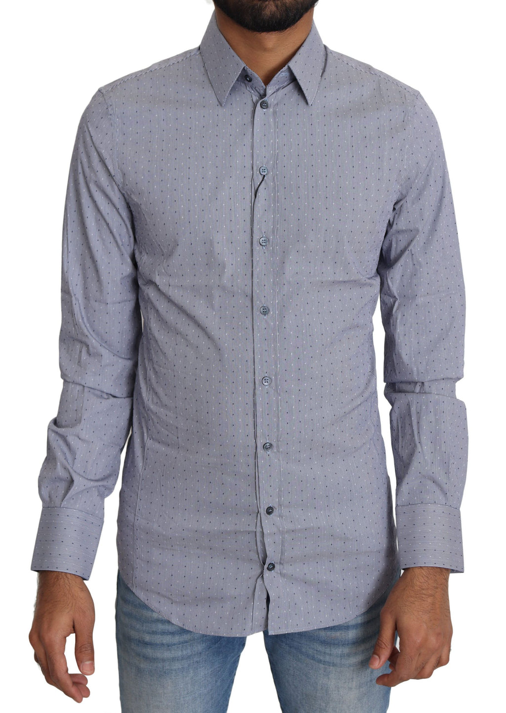 Dolce & Gabbana Gray Dotted Semi Fitted Formal SICILIA Shirt - Zeiniez