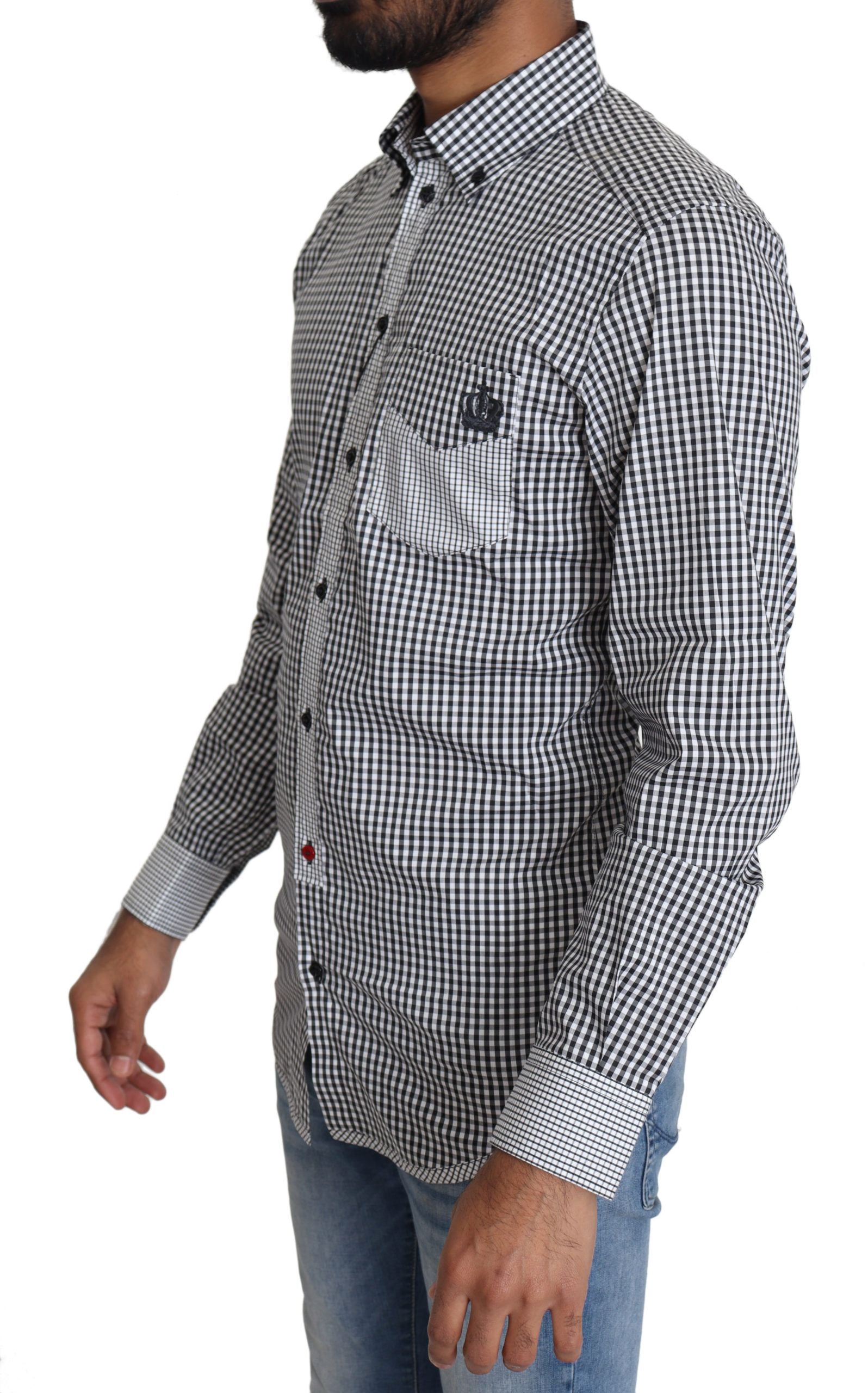 Dolce & Gabbana Black White Checkered Casual Shirt - Zeiniez