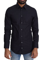 Dolce & Gabbana Navy Blue Cotton Formal Dress Shirt - Zeiniez