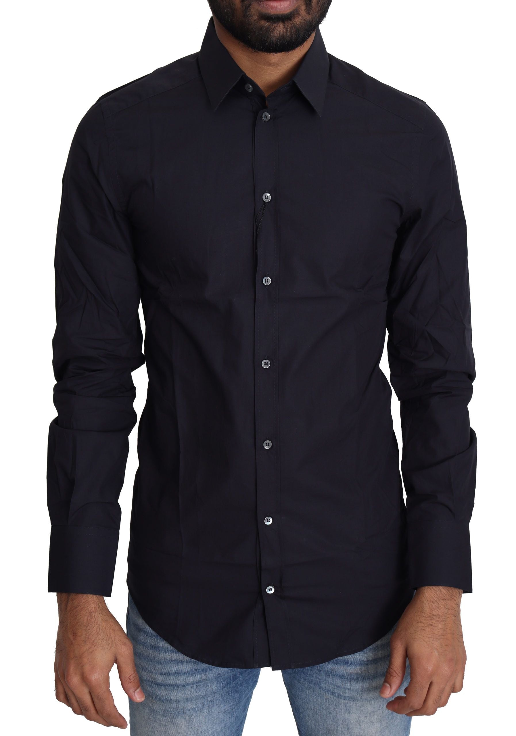 Dolce & Gabbana Navy Blue Cotton Formal Dress Shirt - Zeiniez