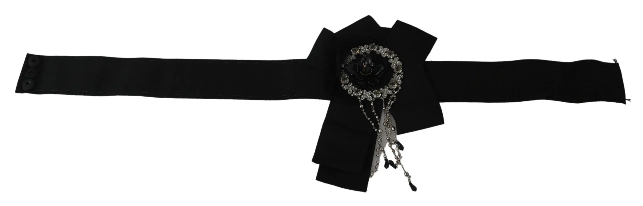 Dolce & Gabbana Black Crystal Brooch Wide Wai SATORIA Belt - Zeiniez
