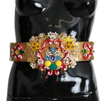 Dolce & Gabbana Embellished Floral Crystal Wide Waist Golden Belt - Zeiniez