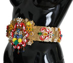 Dolce & Gabbana Embellished Floral Crystal Wide Waist Golden Belt - Zeiniez
