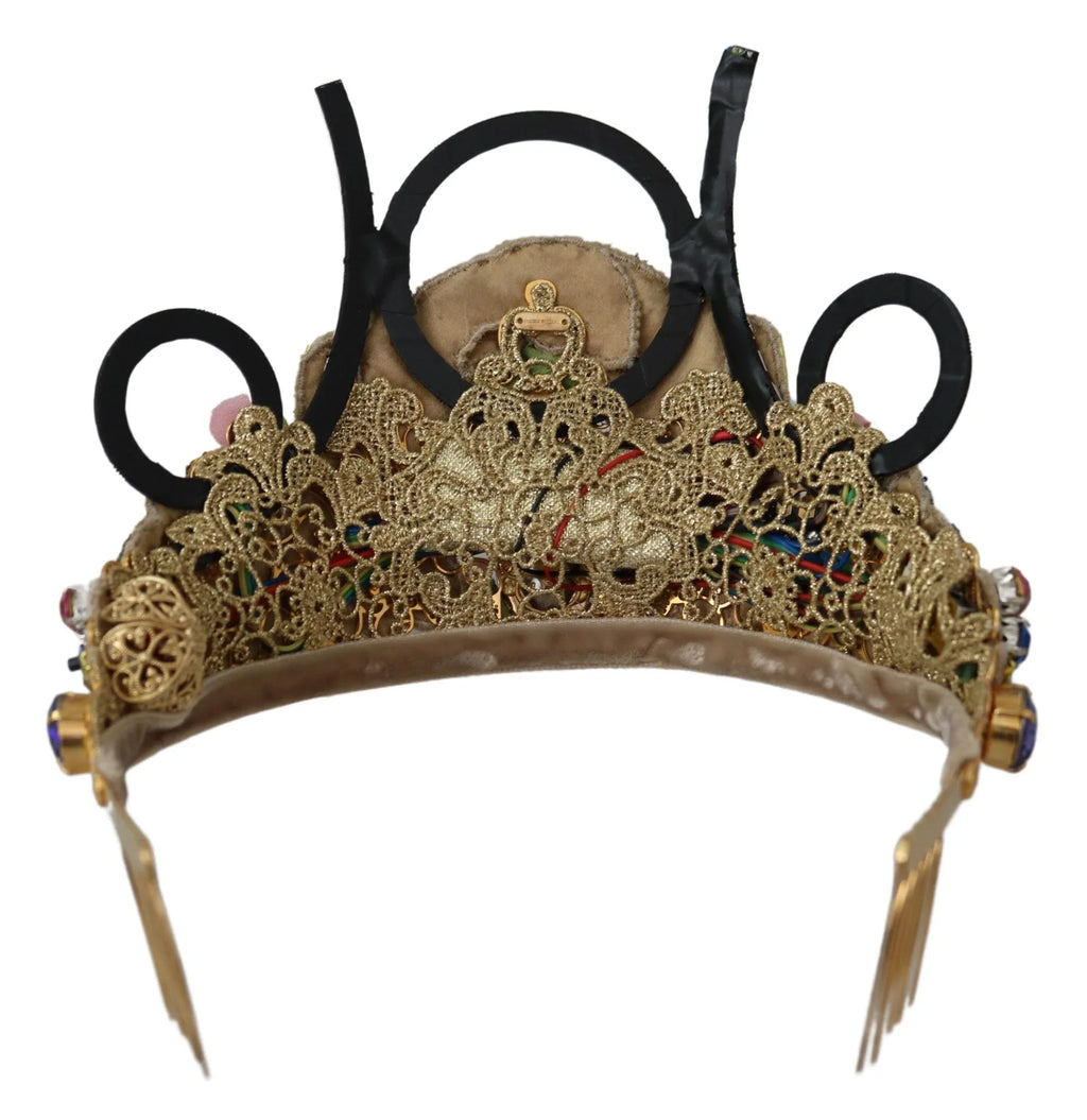 Dolce & Gabbana Gold Brass Floral Crystals LED Lights Crown Tiara Diadem - Zeiniez