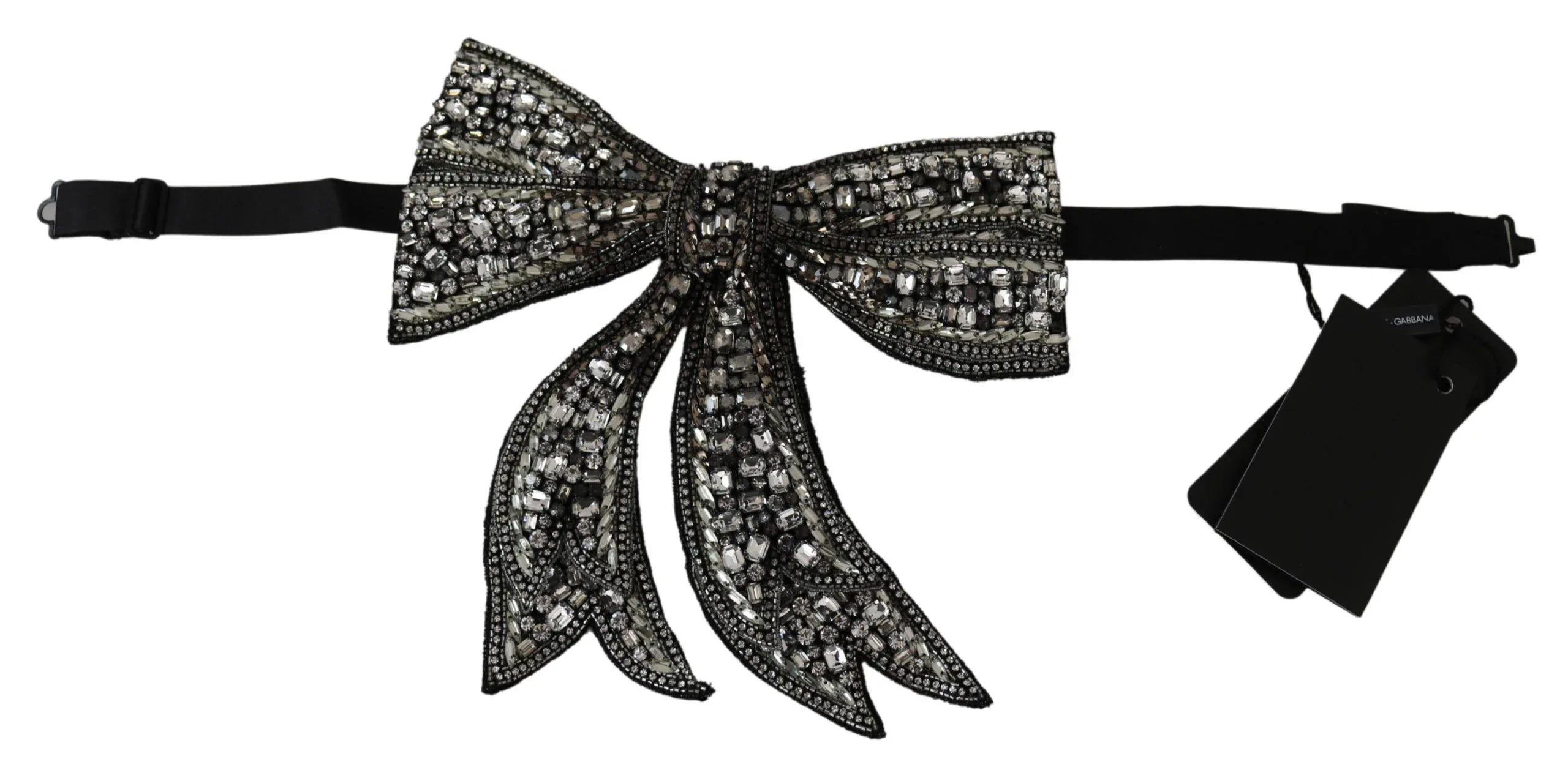 Dolce & Gabbana Silver Tone 100% Silk Crystal Embellished Women Bowtie - Zeiniez