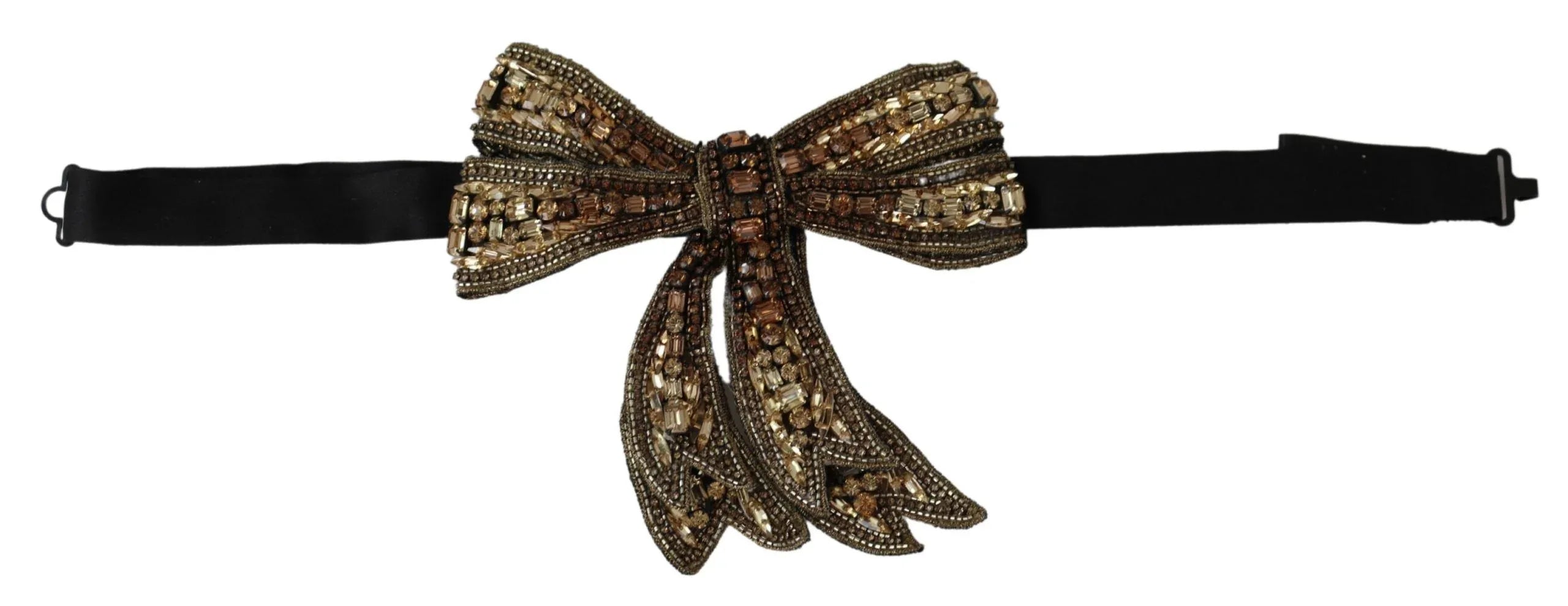 Dolce & Gabbana Gold Tone Silk Rhinestone Embellished Women Bowtie - Zeiniez
