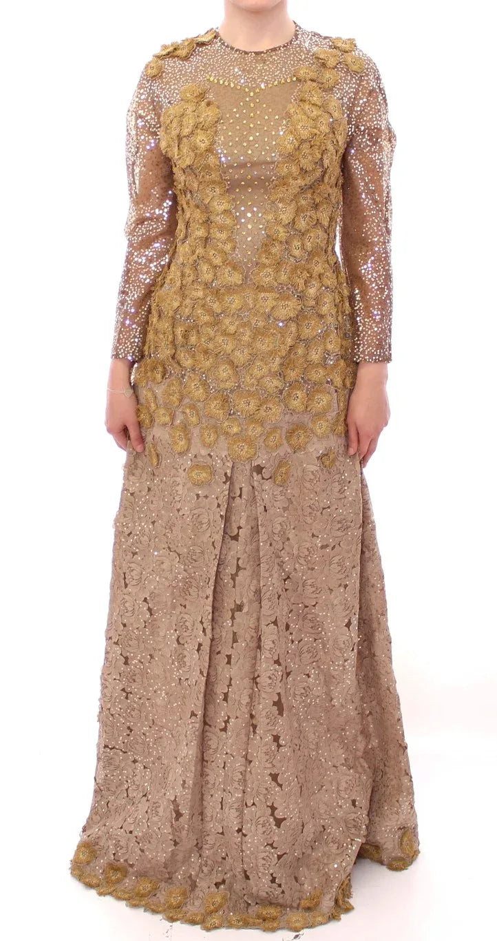 Lanre Da Silva Ajayi GOLD Long Lace Maxi Crystal Dress - Zeiniez