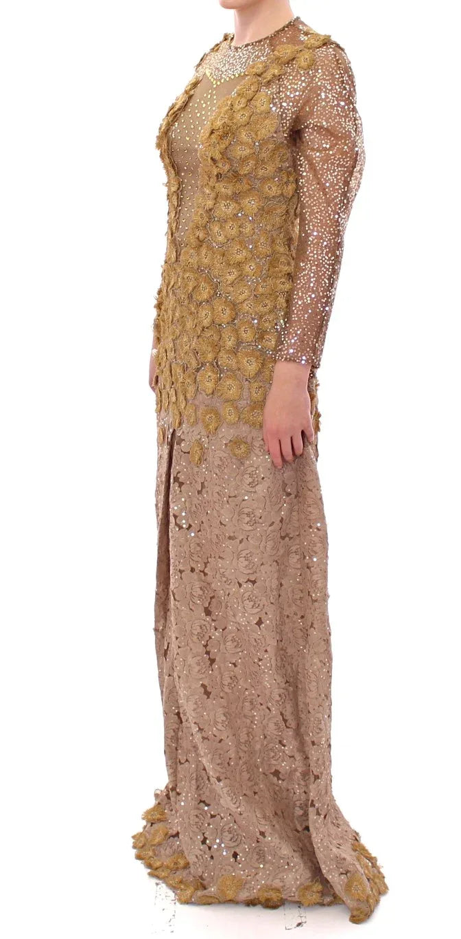 Lanre Da Silva Ajayi GOLD Long Lace Maxi Crystal Dress - Zeiniez