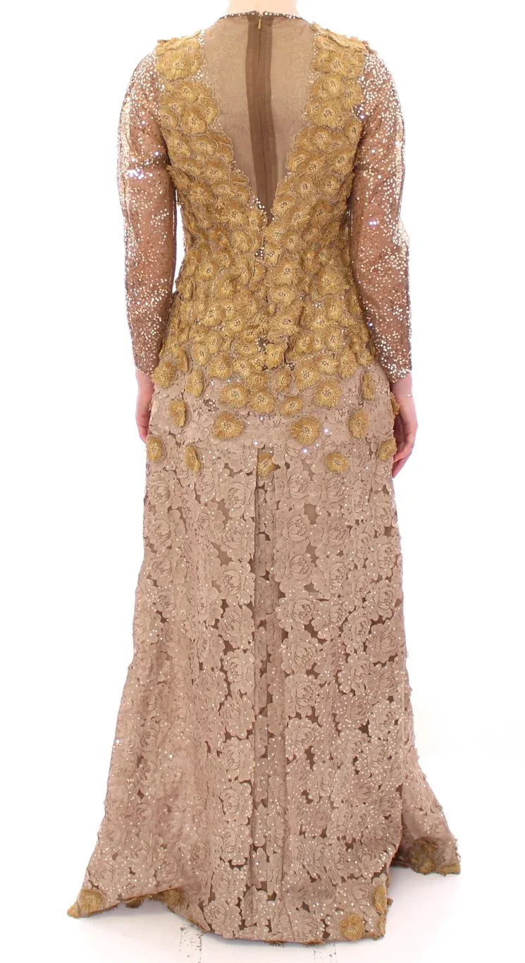 Lanre Da Silva Ajayi GOLD Long Lace Maxi Crystal Dress - Zeiniez
