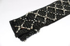 Dolce & Gabbana Black Leather Crystal Beaded Finger Free Gloves - Zeiniez