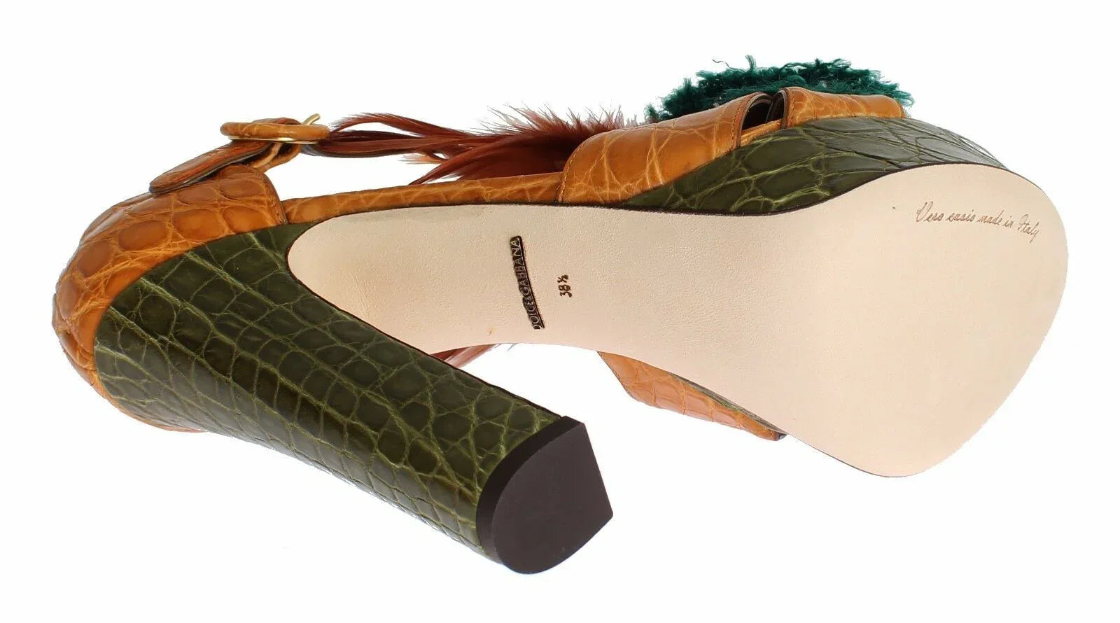 Dolce & Gabbana Orange Leather Crystal Platform Sandal Shoes - Zeiniez