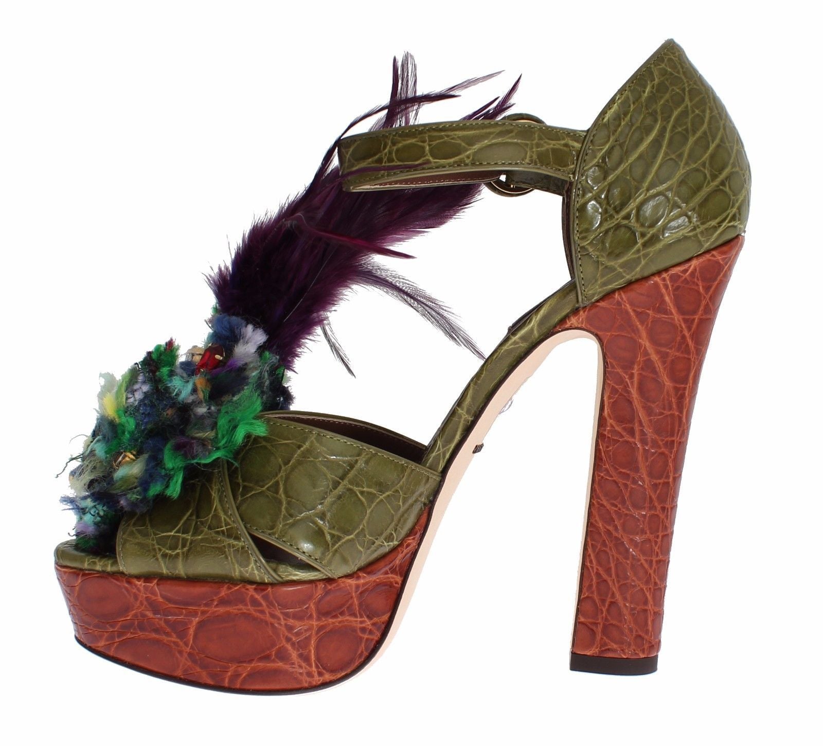 Dolce & Gabbana Green Leather Crystal Platform Sandal Shoes - Zeiniez