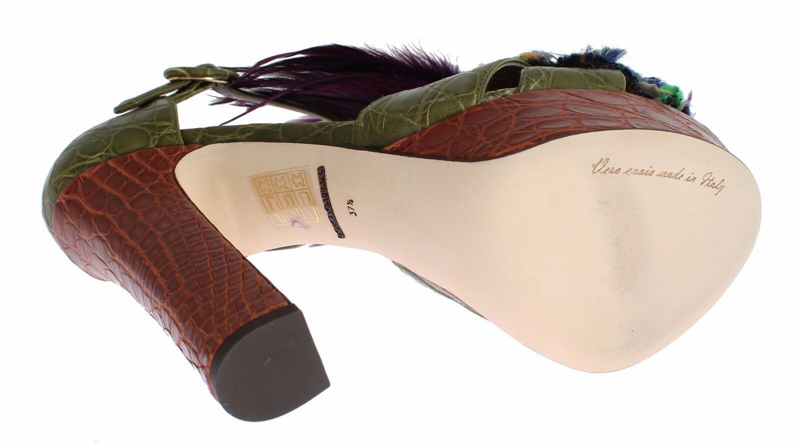 Dolce & Gabbana Green Leather Crystal Platform Sandal Shoes - Zeiniez