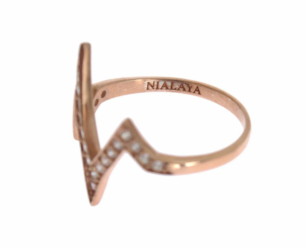 Nialaya Pink Gold 925 Silver Womens Clear Ring - Zeiniez