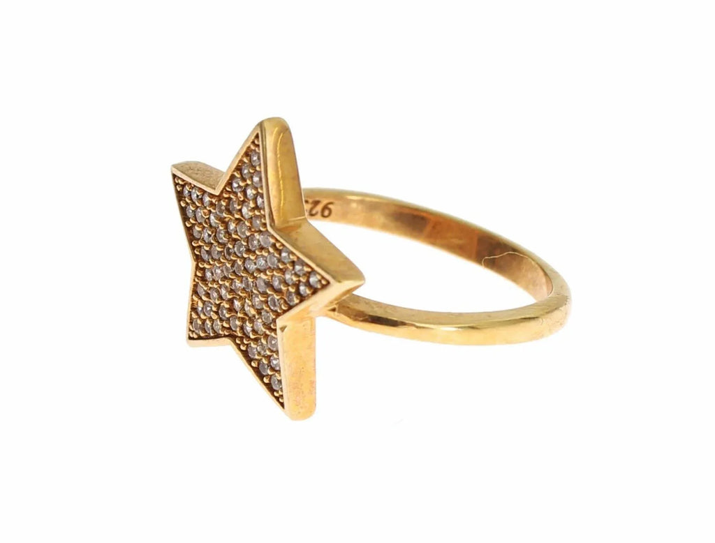 Nialaya Star Gold 925 Silver Womens Clear Ring - Zeiniez