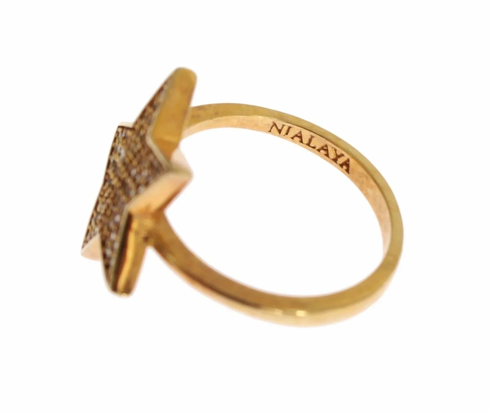 Nialaya Star Gold 925 Silver Womens Clear Ring - Zeiniez