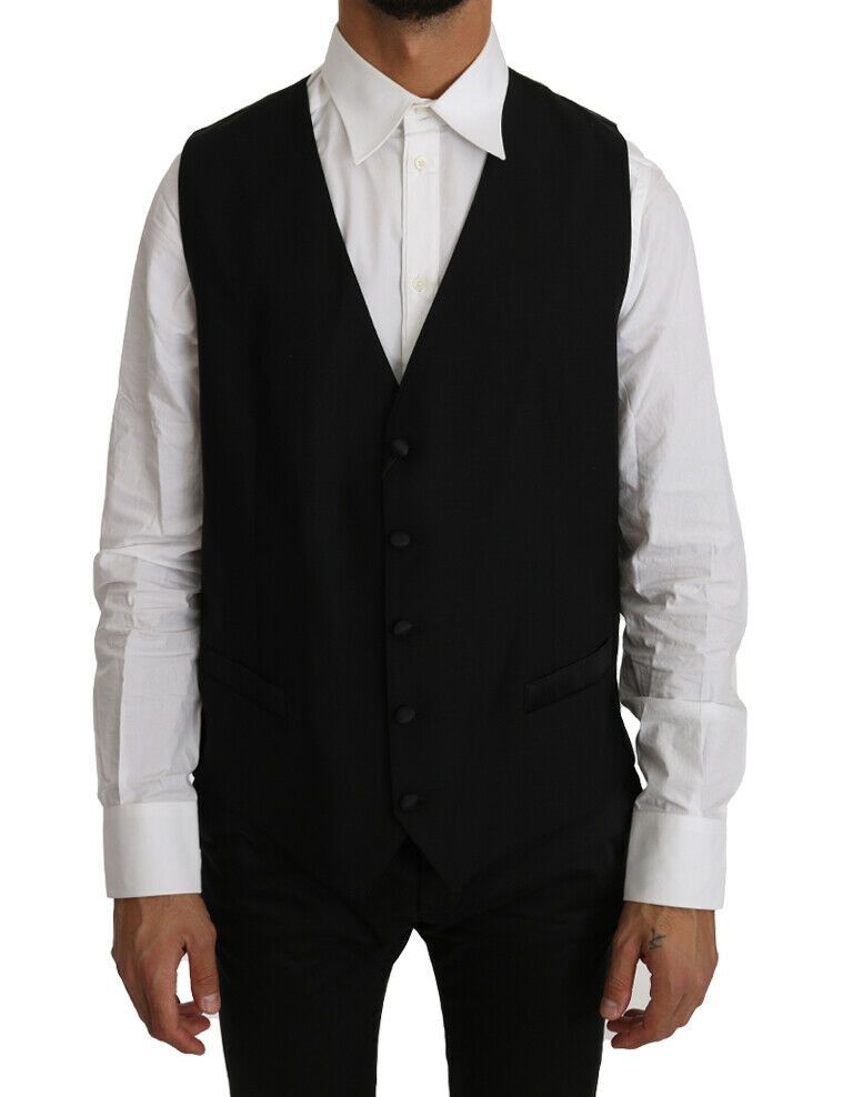 Dolce & Gabbana Black Solid Wool Silk Vest - Zeiniez
