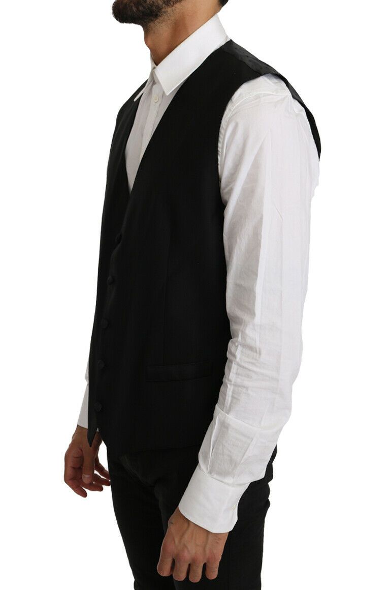 Dolce & Gabbana Black Solid Wool Silk Vest - Zeiniez