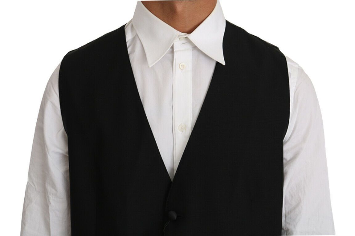 Dolce & Gabbana Black Solid Wool Silk Vest - Zeiniez