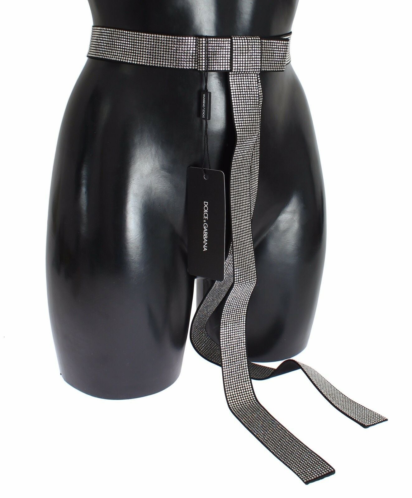 Dolce & Gabbana Black Silk Clear Crystal Bow Waist Belt - Zeiniez