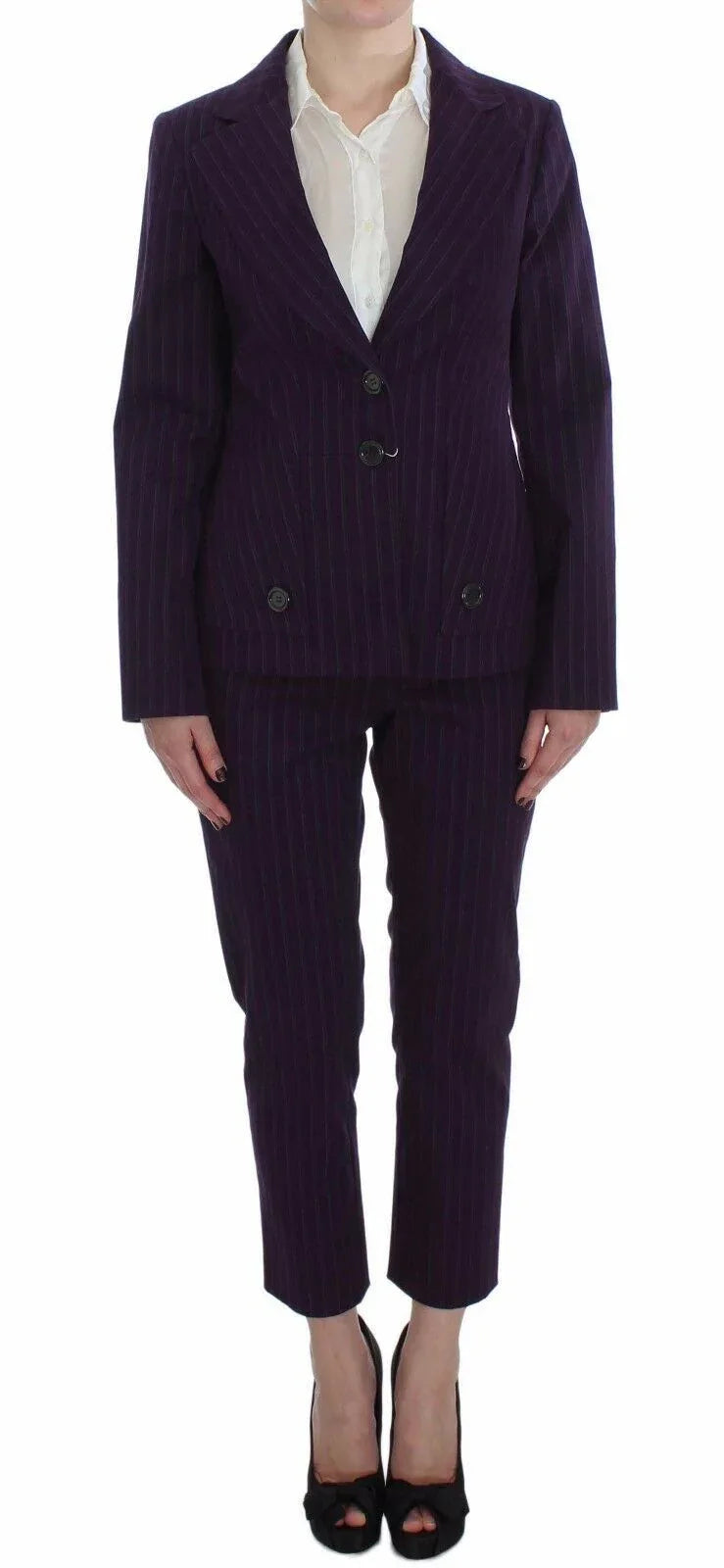 BENCIVENGA Purple Striped Stretch Coat Blazer Pants Suit - Zeiniez