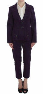 BENCIVENGA Purple Striped Stretch Coat Blazer Pants Suit - Zeiniez