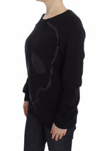 Exte Black Cotton Motive Print Crewneck Pullover Sweater - Zeiniez