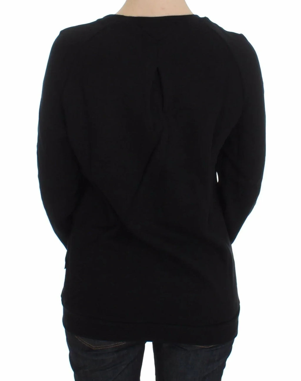 Exte Black Cotton Motive Print Crewneck Pullover Sweater - Zeiniez