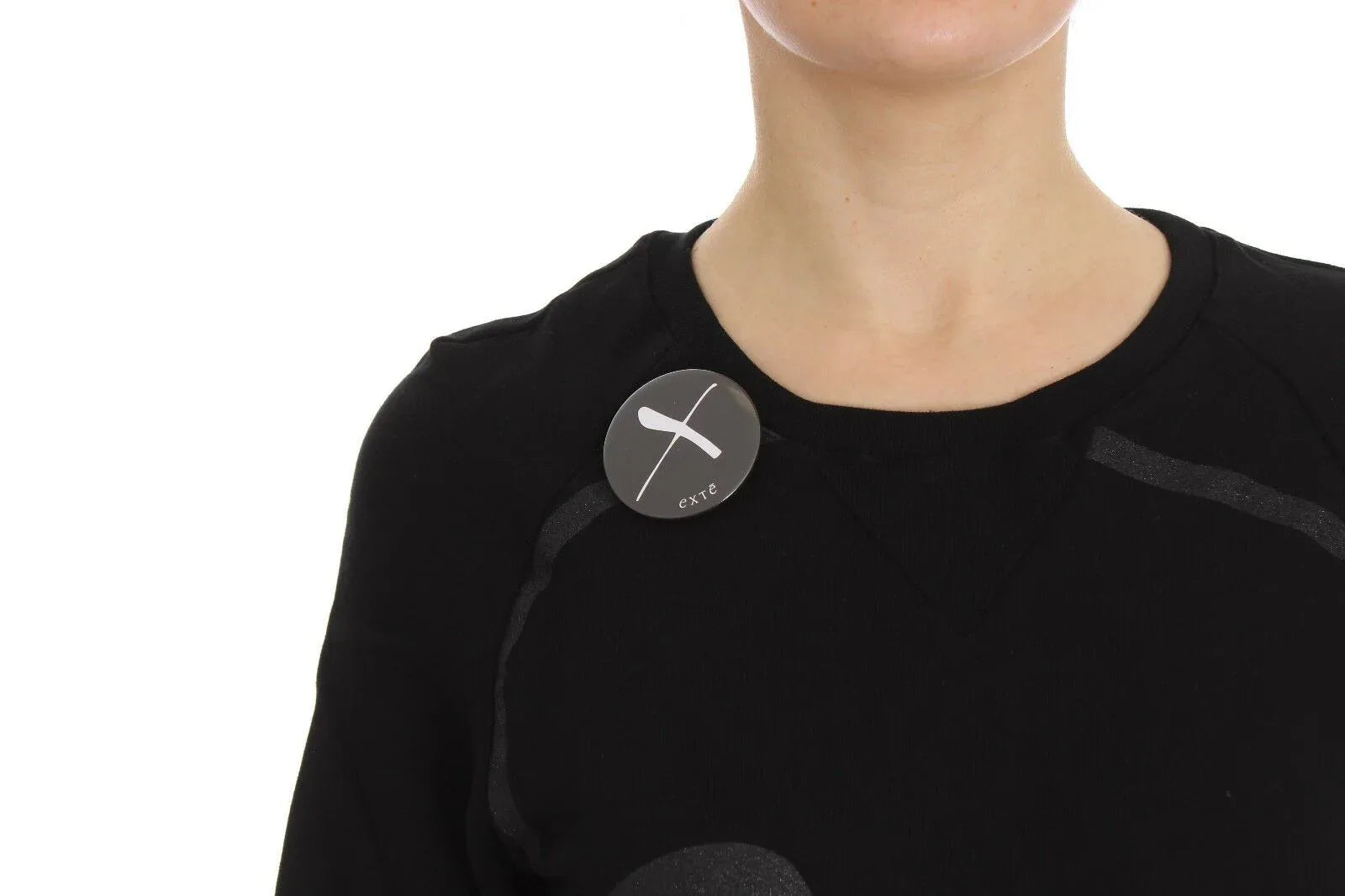 Exte Black Cotton Motive Print Crewneck Pullover Sweater - Zeiniez