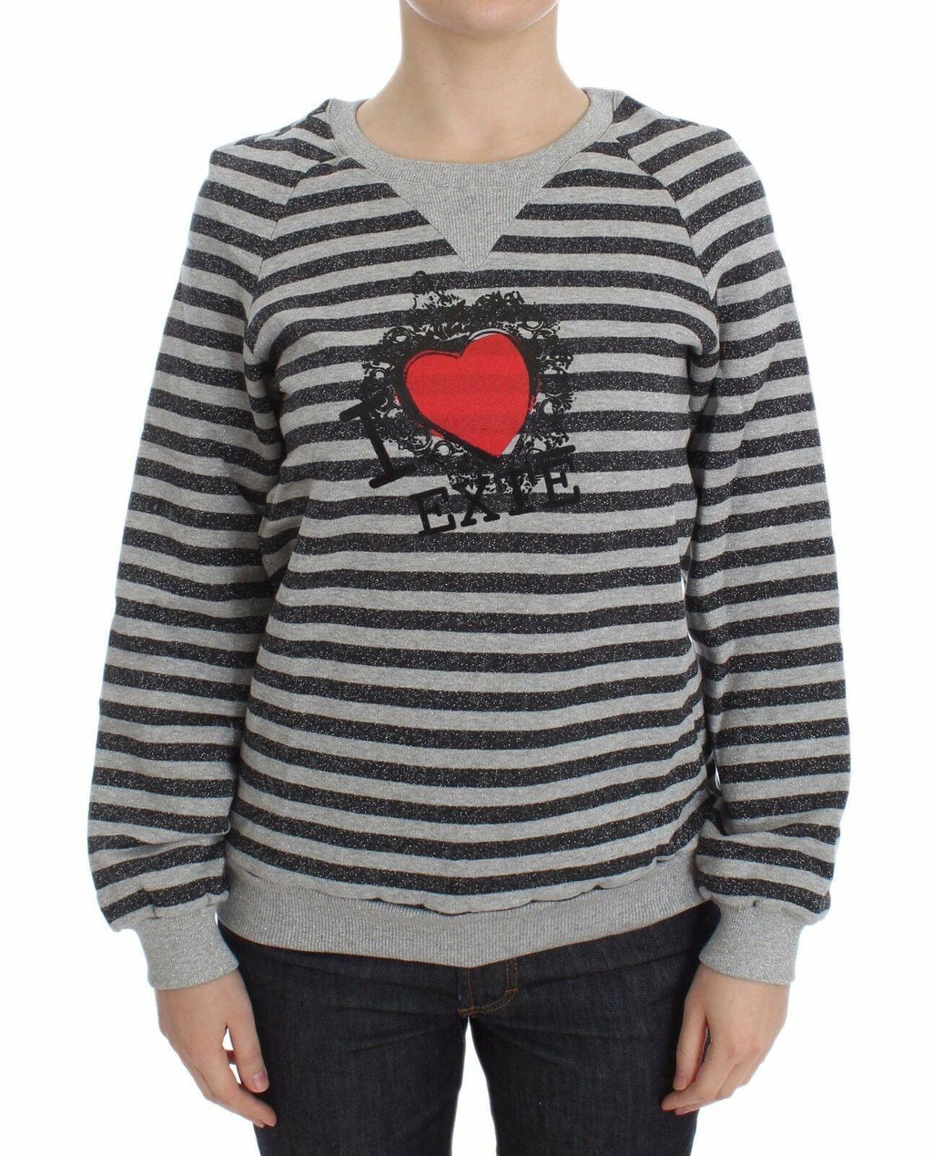 Exte Gray Striped Cotton Crewneck Sweater - Zeiniez