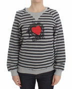 Exte Gray Striped Cotton Crewneck Sweater - Zeiniez
