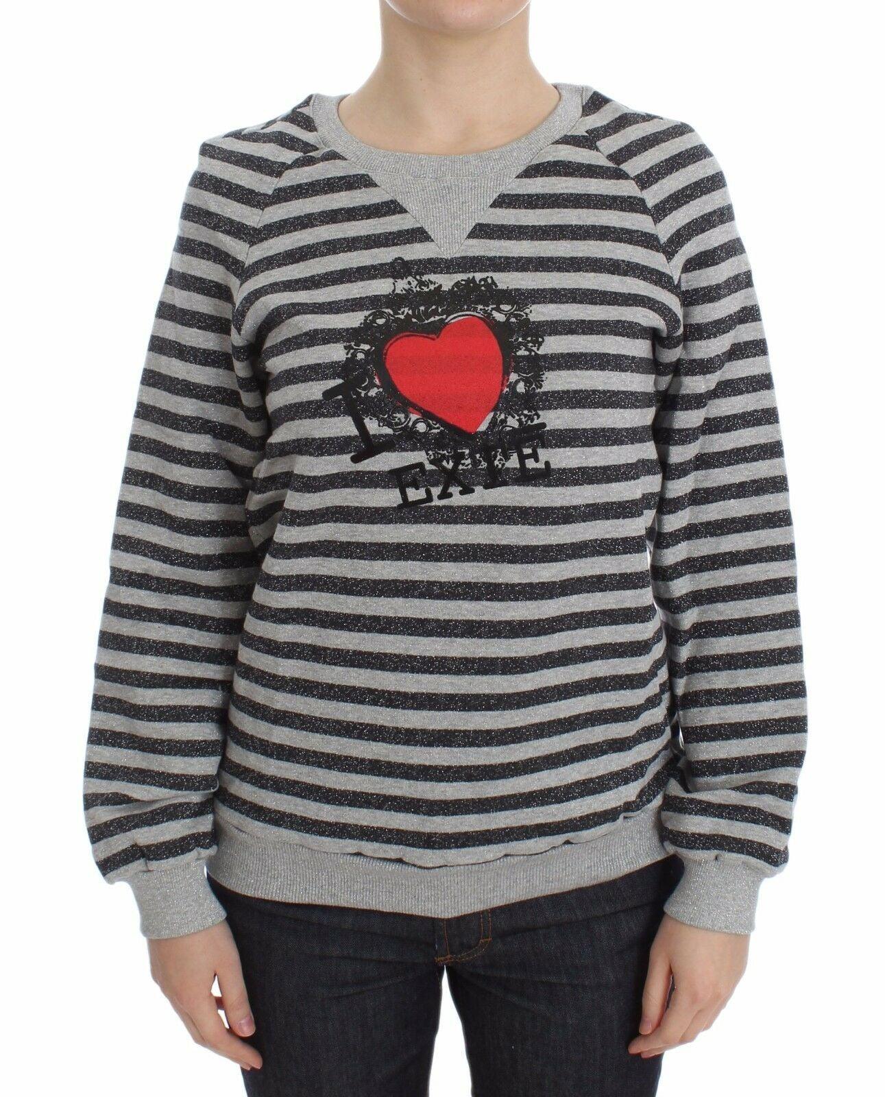 Exte Gray Striped Cotton Crewneck Sweater - Zeiniez