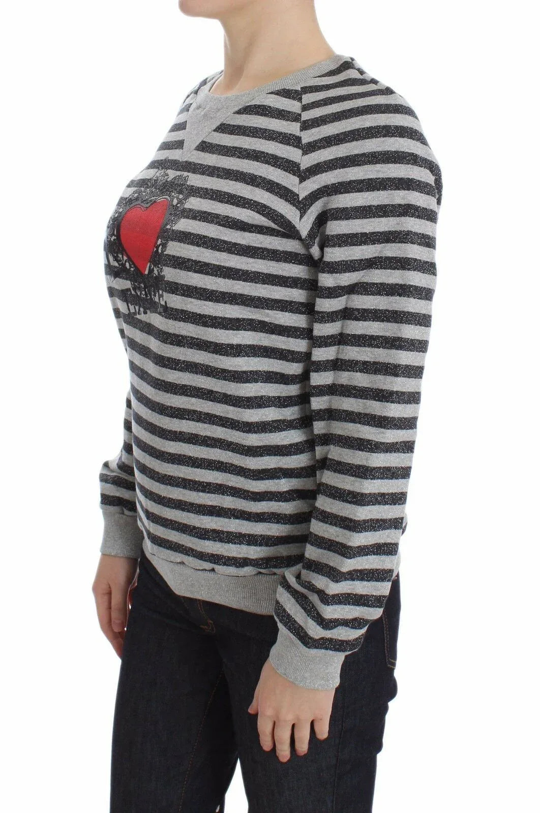 Exte Gray Striped Cotton Crewneck Sweater - Zeiniez