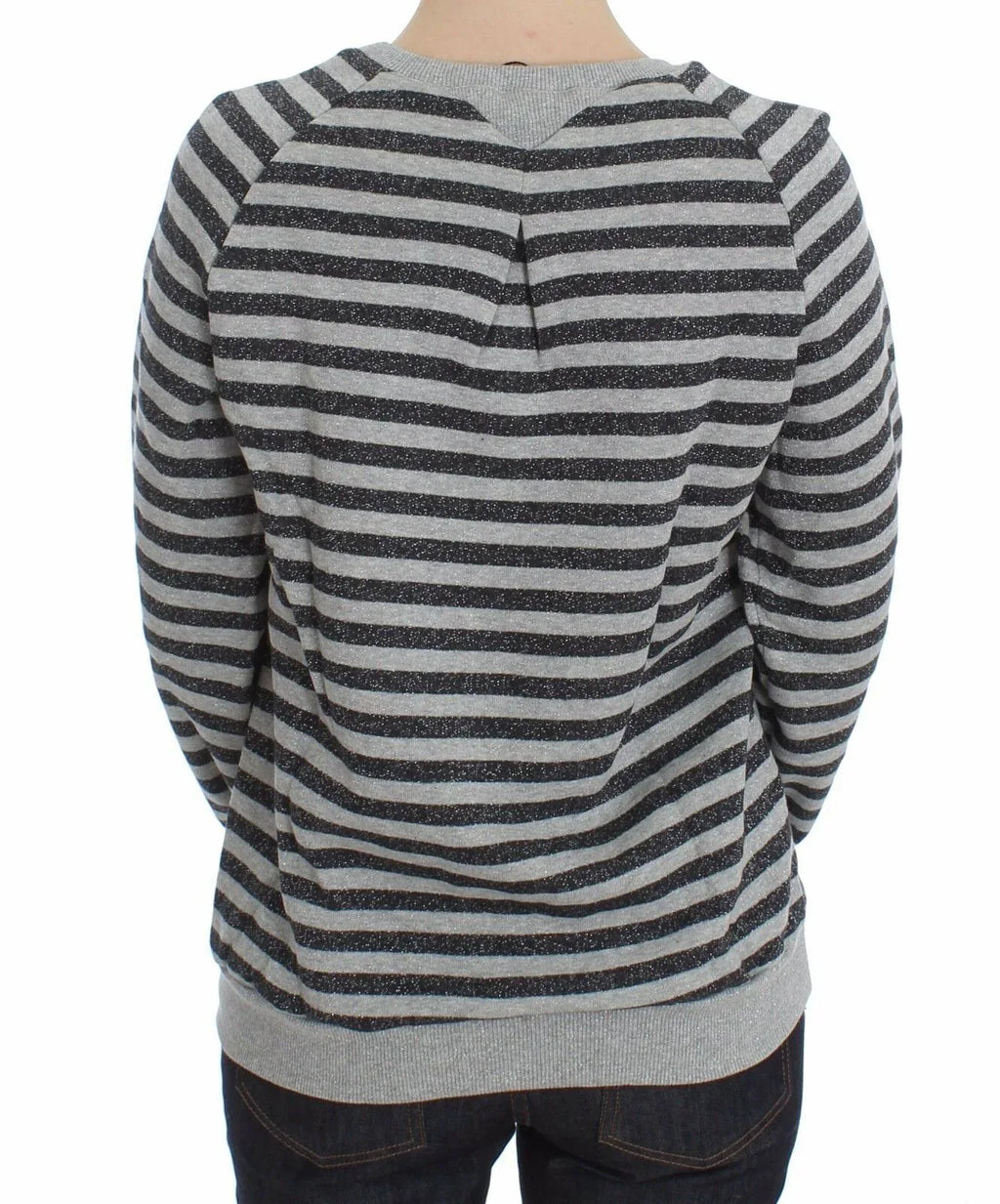 Exte Gray Striped Cotton Crewneck Sweater - Zeiniez