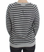 Exte Gray Striped Cotton Crewneck Sweater - Zeiniez