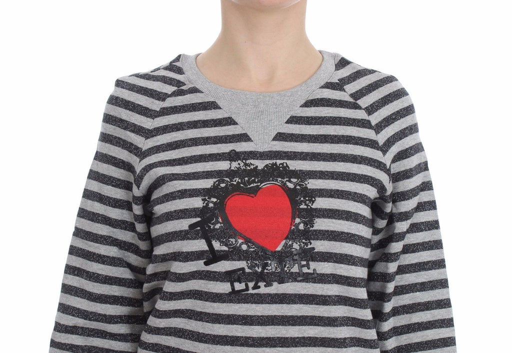 Exte Gray Striped Cotton Crewneck Sweater - Zeiniez