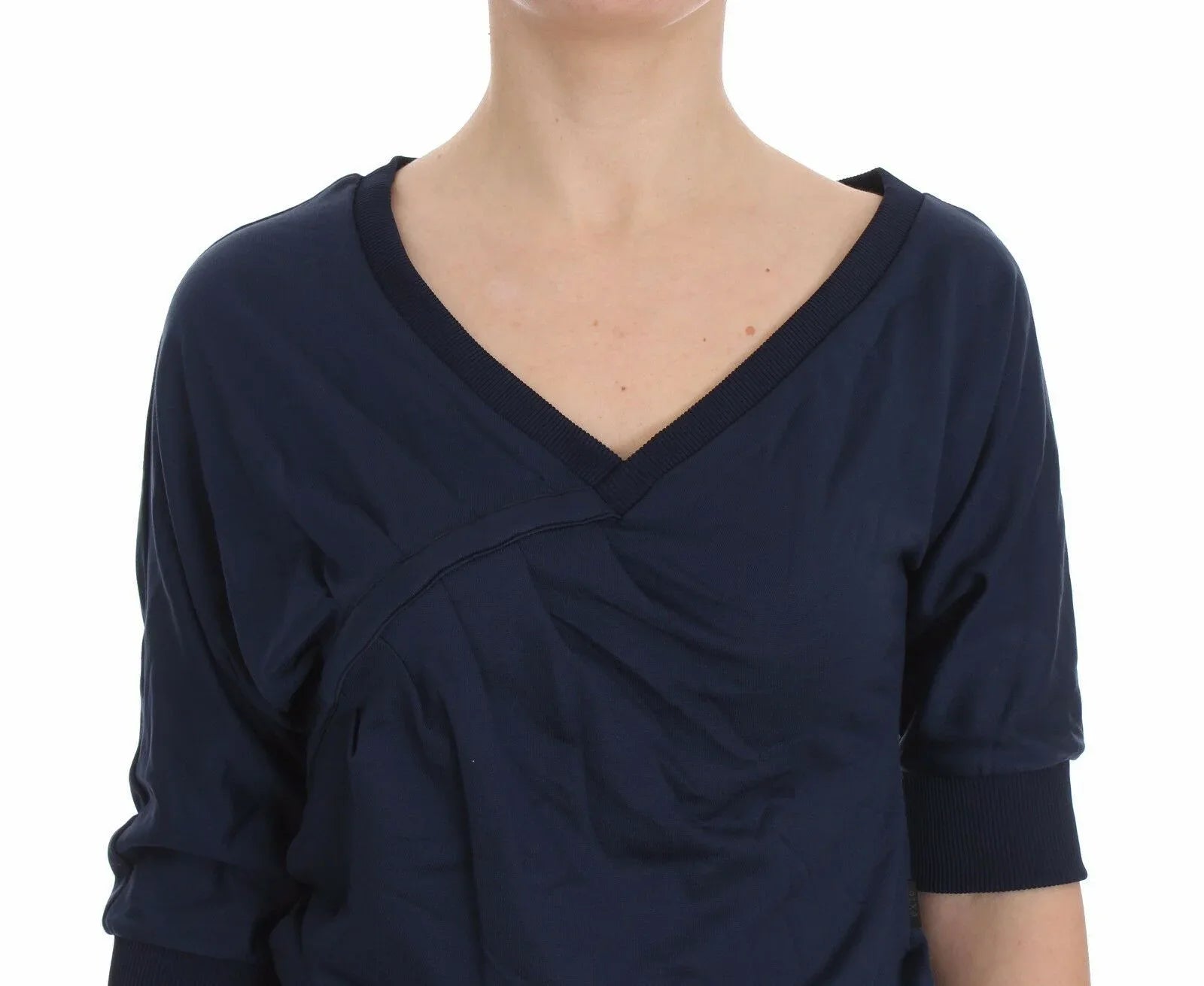 Exte Blue Cotton Top Pullover Deep V-neck Women Sweater - Zeiniez
