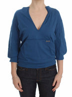Exte Blue Cotton Top Pullover Deep V-neck Women Sweater - Zeiniez