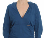 Exte Blue Cotton Top Pullover Deep V-neck Women Sweater - Zeiniez
