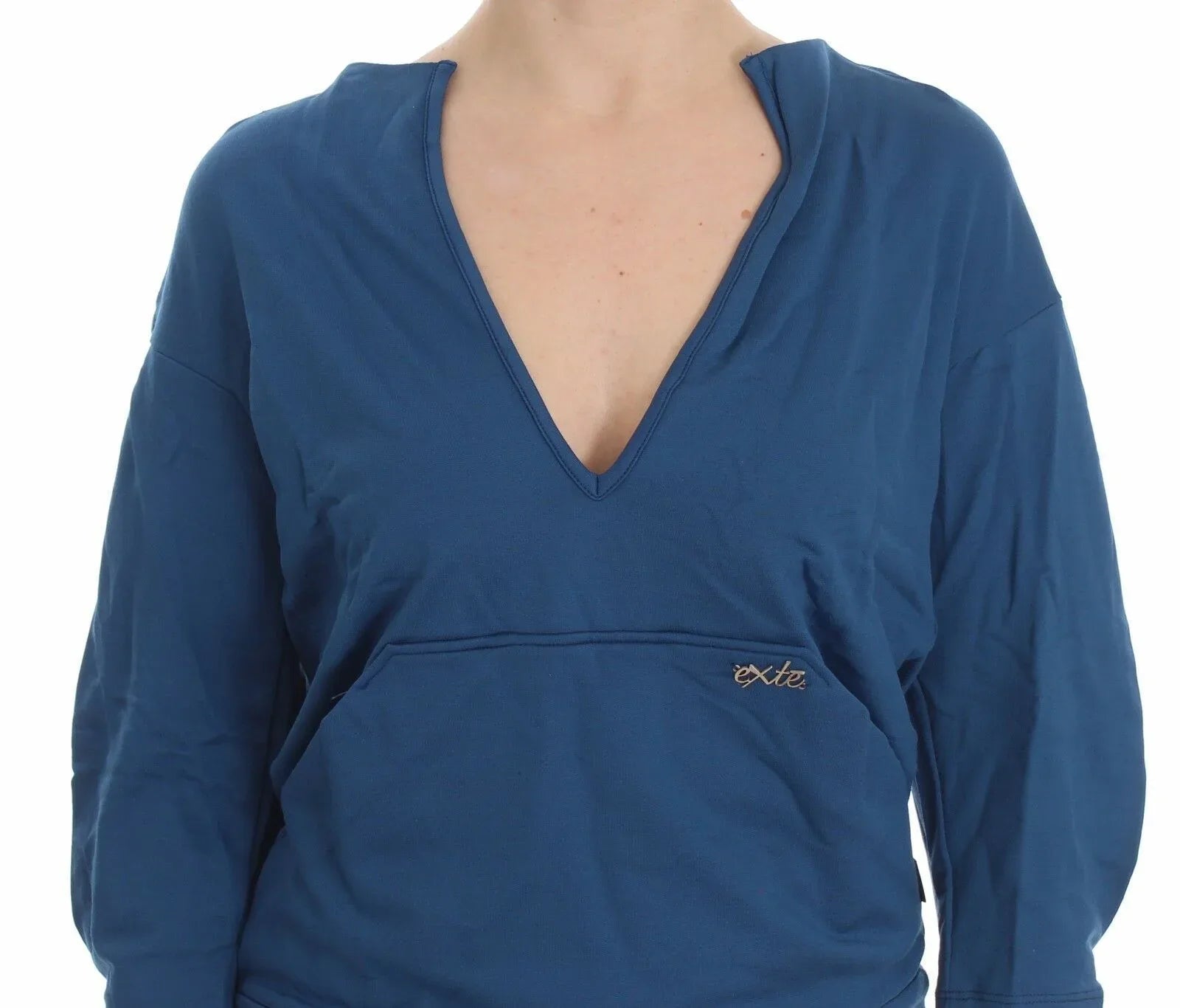 Exte Blue Cotton Top Pullover Deep V-neck Women Sweater - Zeiniez