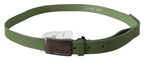 Costume National Green Leather Silver Buckle Waist Men Belt - Zeiniez