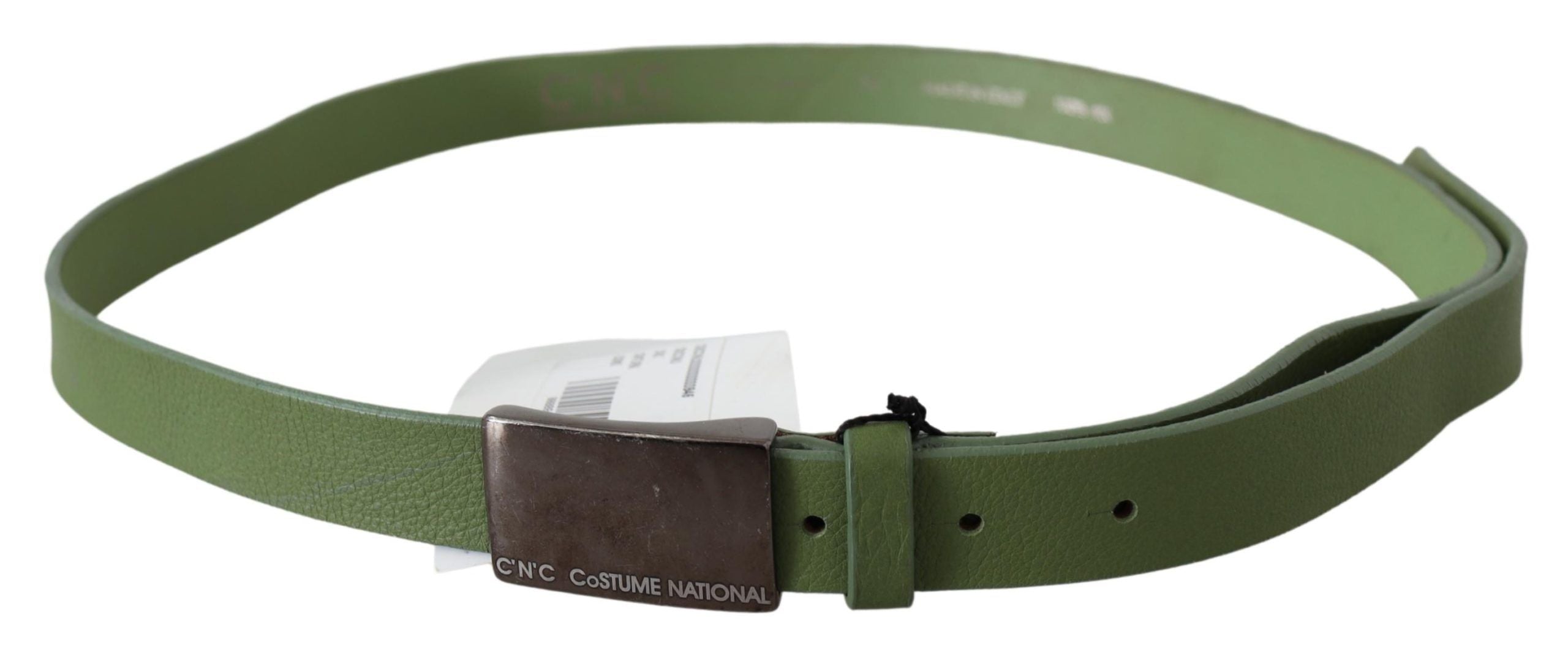 Costume National Green Leather Silver Buckle Waist Men Belt - Zeiniez