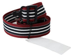 Costume National Maroon Black Stripe Silver Black Buckle Belt - Zeiniez