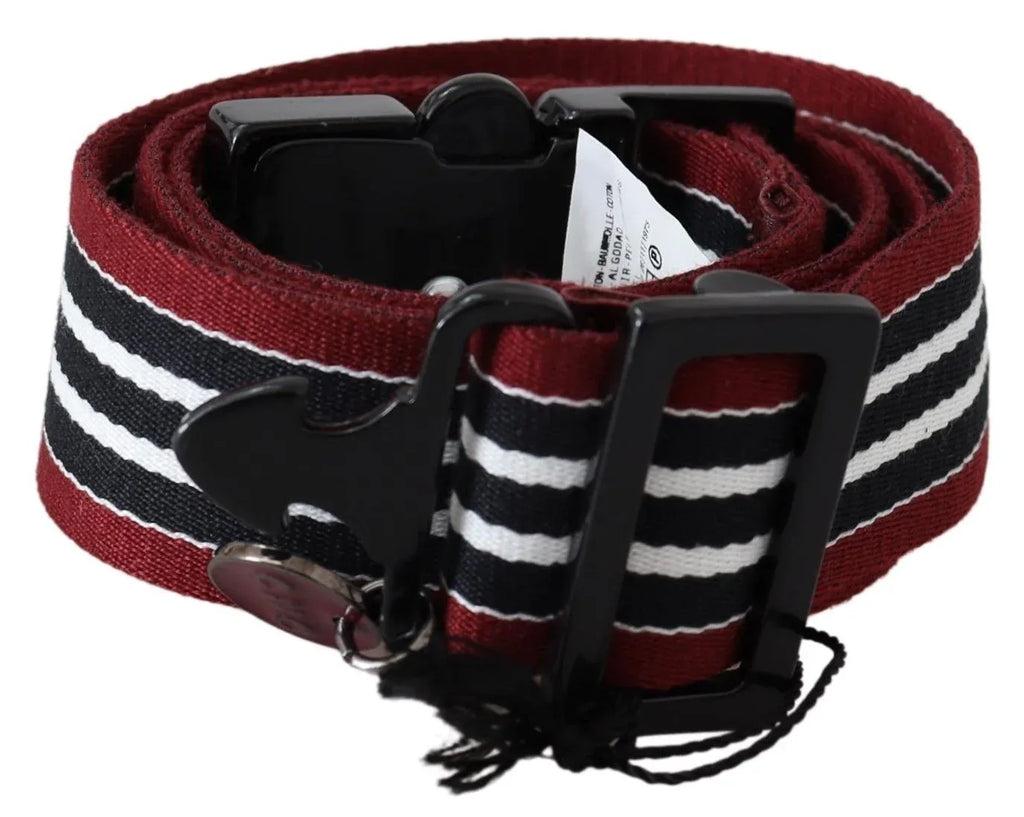 Costume National Maroon Black Stripe Silver Black Buckle Belt - Zeiniez
