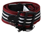 Costume National Maroon Black Stripe Silver Black Buckle Belt - Zeiniez
