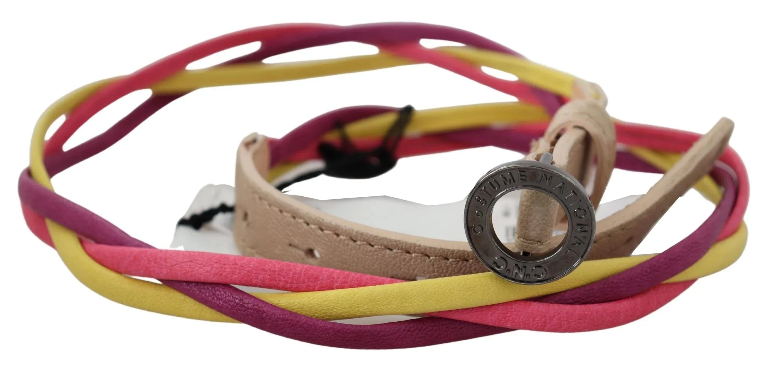 Costume National Multicolor Twisted Leather Circle Buckle Belt - Zeiniez