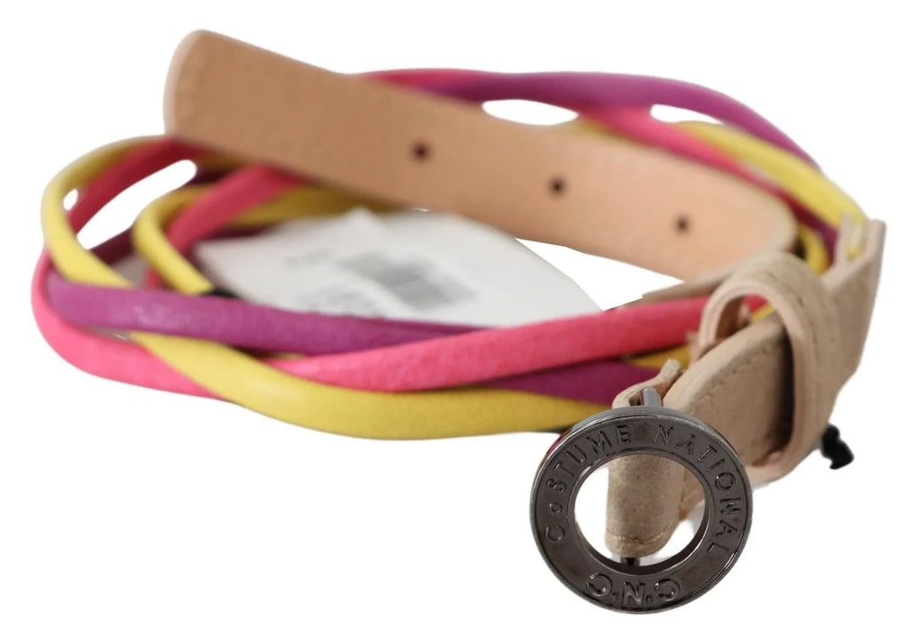 Costume National Multicolor Twisted Leather Circle Buckle Belt - Zeiniez