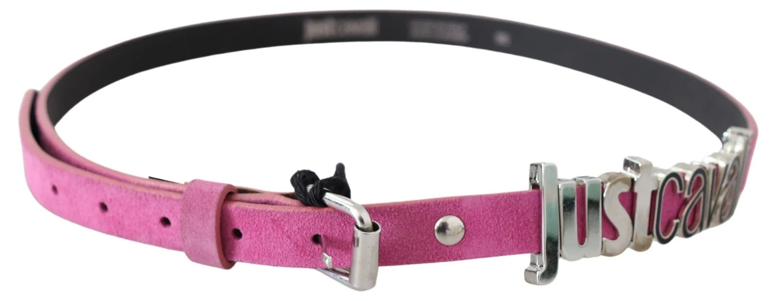 Just Cavalli Pink Silver Chrome Metal Buckle Waist Belt - Zeiniez