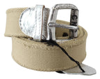 Costume National Beige Cotton Rustic Logo Buckle Belt - Zeiniez